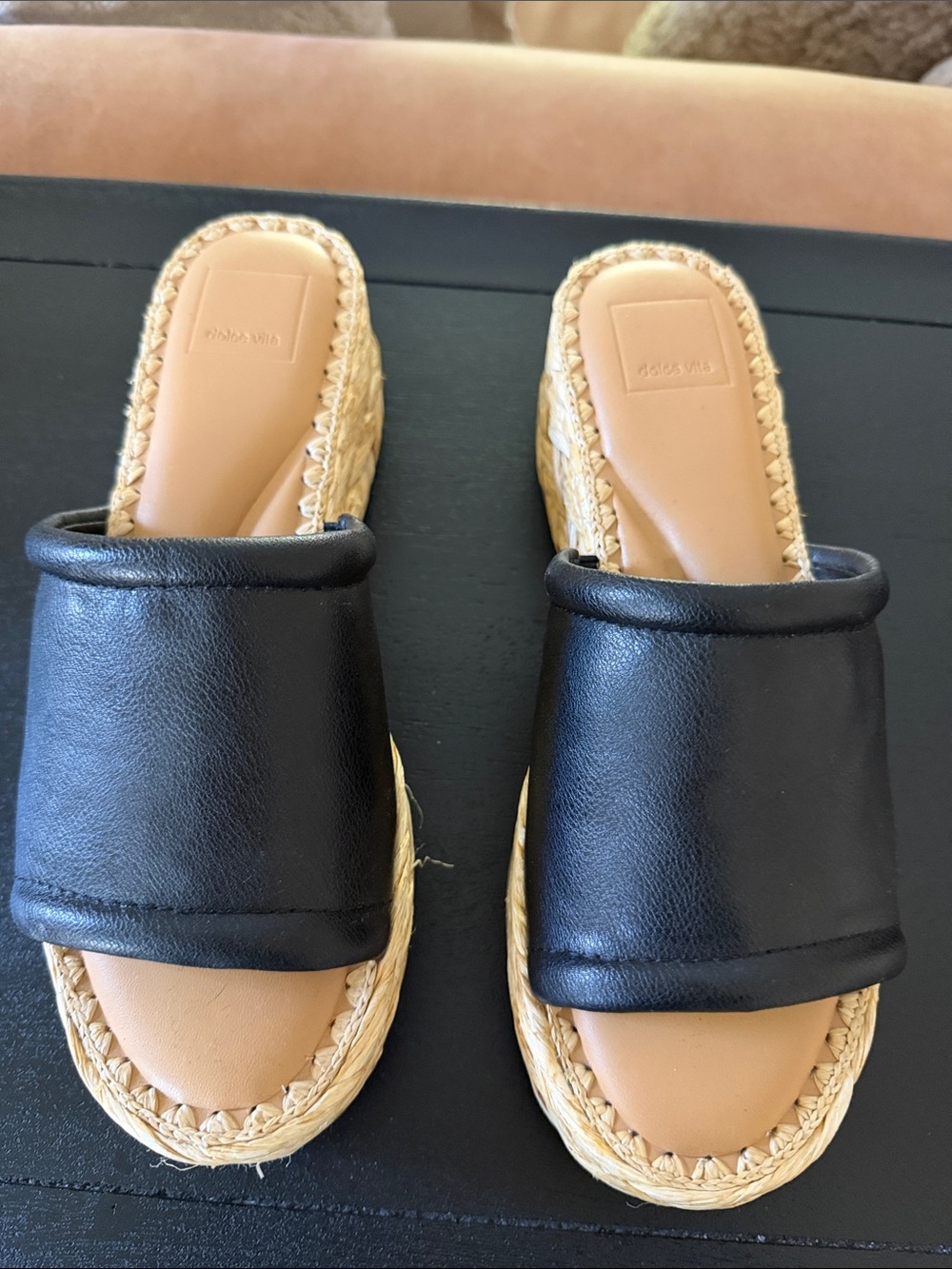 Dolce Vita Black Leather Espadrille Mule Sandals